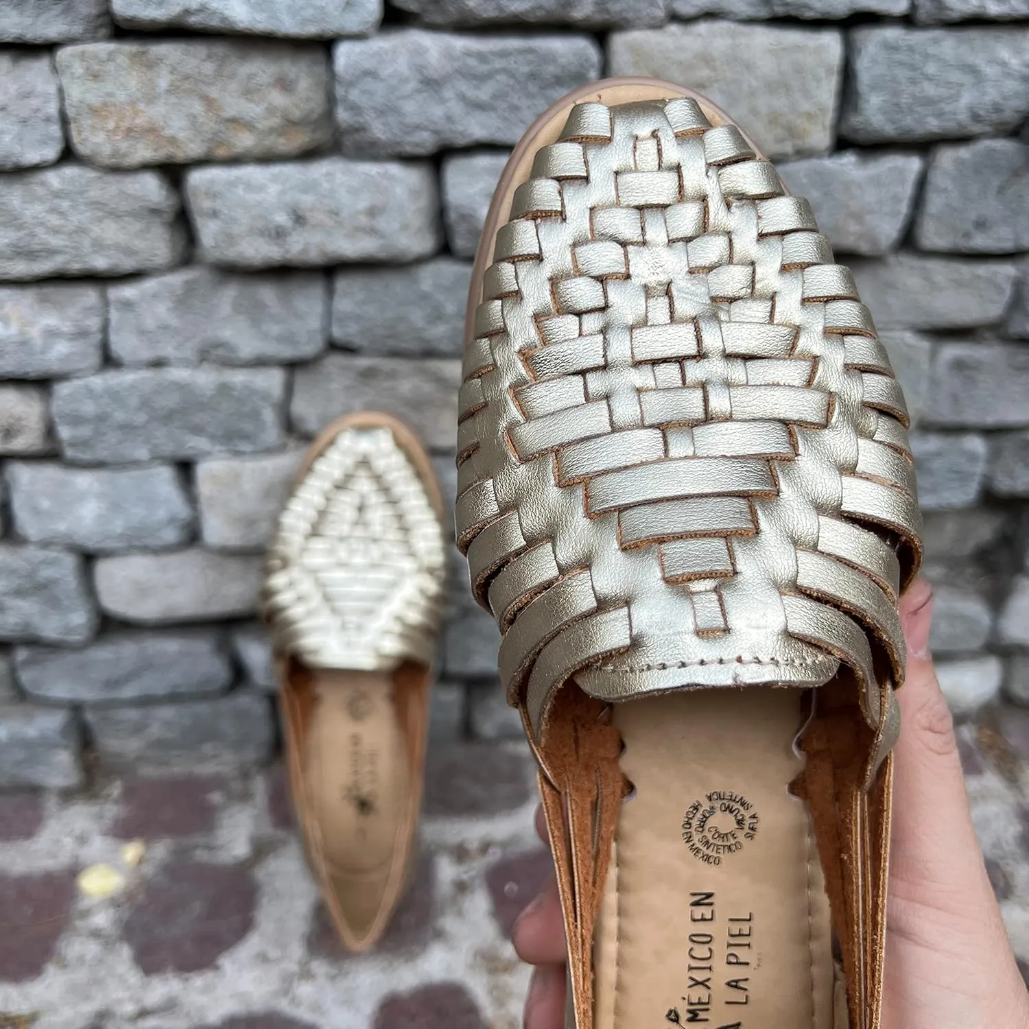 Mexico en la Piel Huarache Sandals for Women - Genuine Leather Handmade Sandals in Metallic Colors Gold, Silver, and Bronze - Comfortable, Water-Resistant, and Casual Slip-On Design