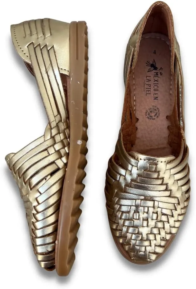 Mexico en la Piel Huarache Sandals for Women - Genuine Leather Handmade Sandals in Metallic Colors Gold, Silver, and Bronze - Comfortable, Water-Resistant, and Casual Slip-On Design