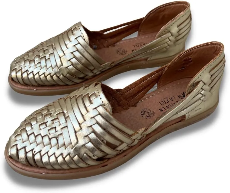 Mexico en la Piel Huarache Sandals for Women - Genuine Leather Handmade Sandals in Metallic Colors Gold, Silver, and Bronze - Comfortable, Water-Resistant, and Casual Slip-On Design