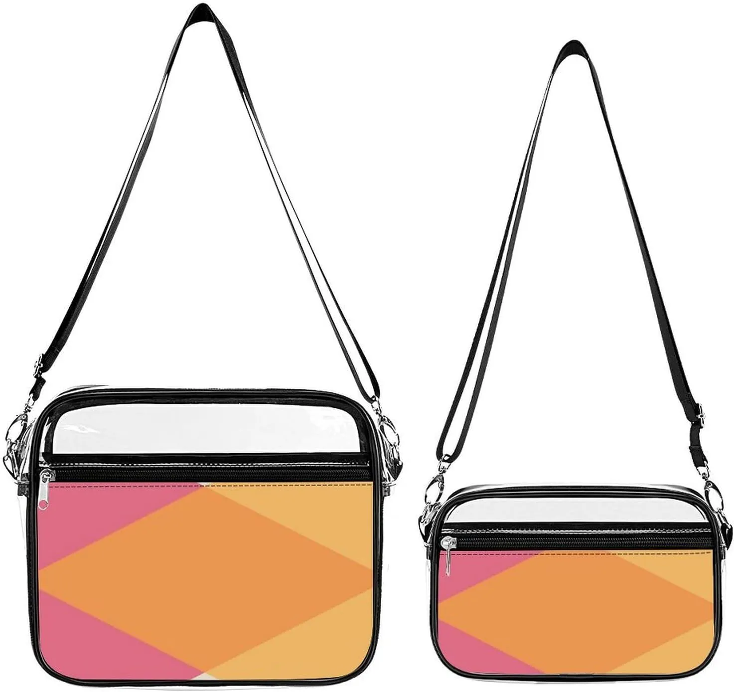 Mid Century Vintage Geometric Pattern Transparent Cross Bag Two-piece Set