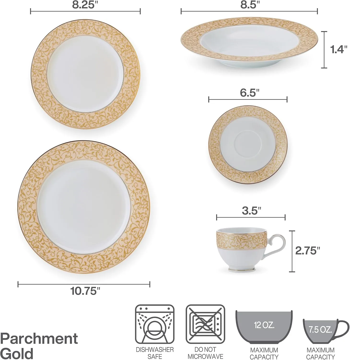 Mikasa Parchment Gold 40 Piece Dinnerware Set, Service for 8