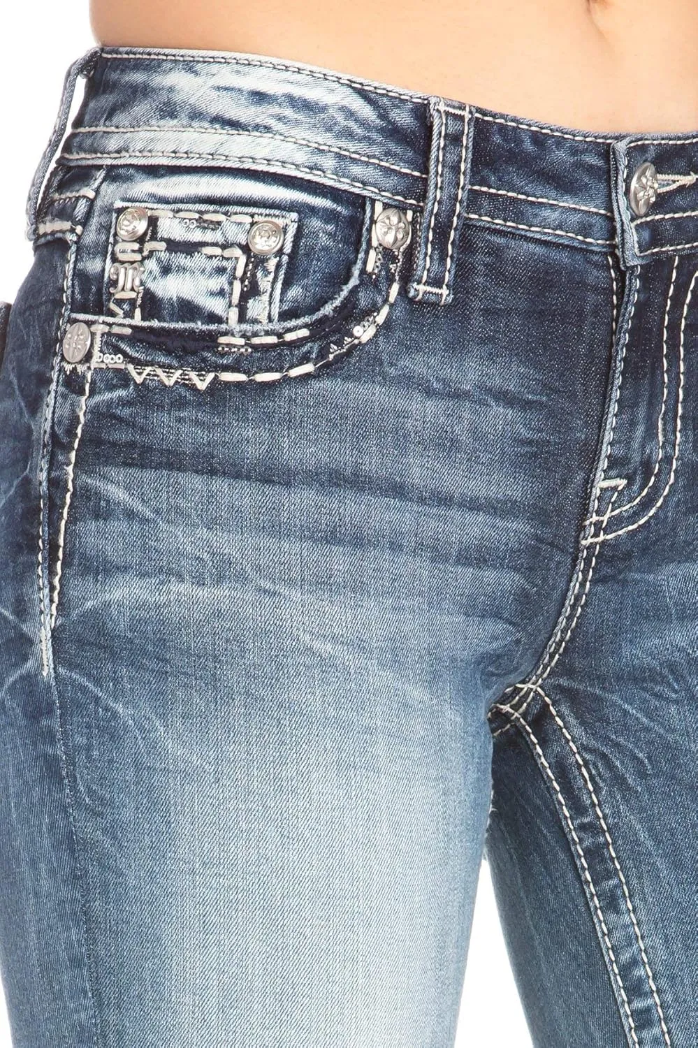 Miss Me Women's Tombstone Embroidered Pocket Bootcut Jeans