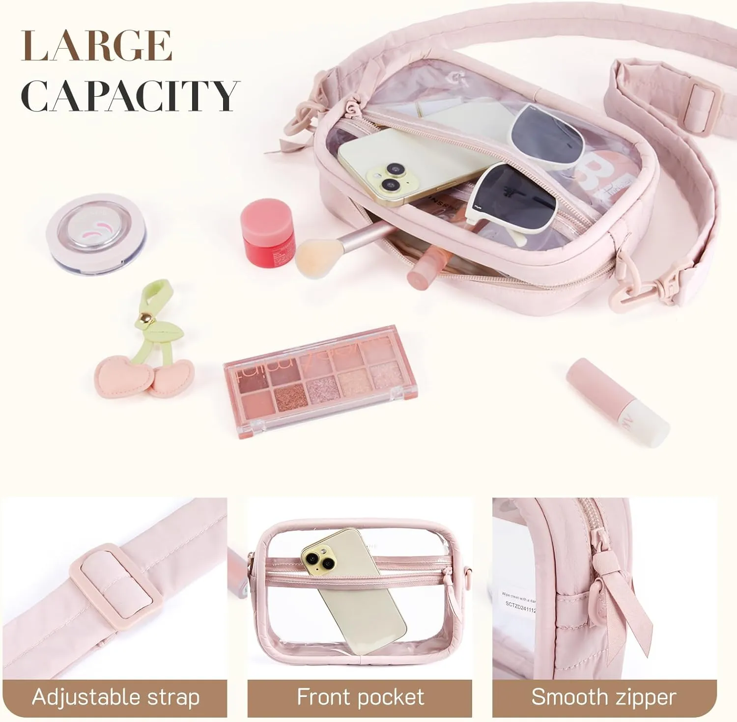 Missnine Clear Bag for Stadium Events Puffy Quilted Clear Purse for Women PVC Crossbody Bag Concert Shoulder Purse