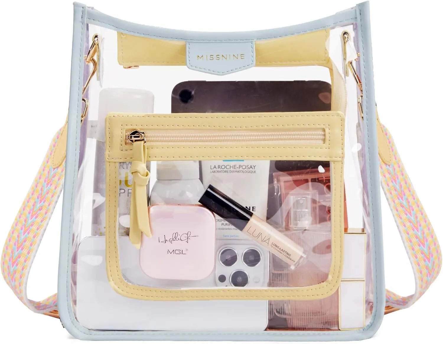 Missnine Clear Crossbody Bags for Women Stadium Approved Clear Purse for Concert Transparent Plastic Bag with Guitar Strap