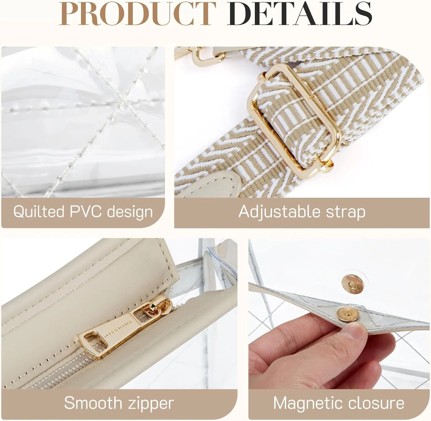 Missnine Clear Crossbody Bags for Women Stadium Approved Clear Purse for Concert Transparent Plastic Bag with Guitar Strap