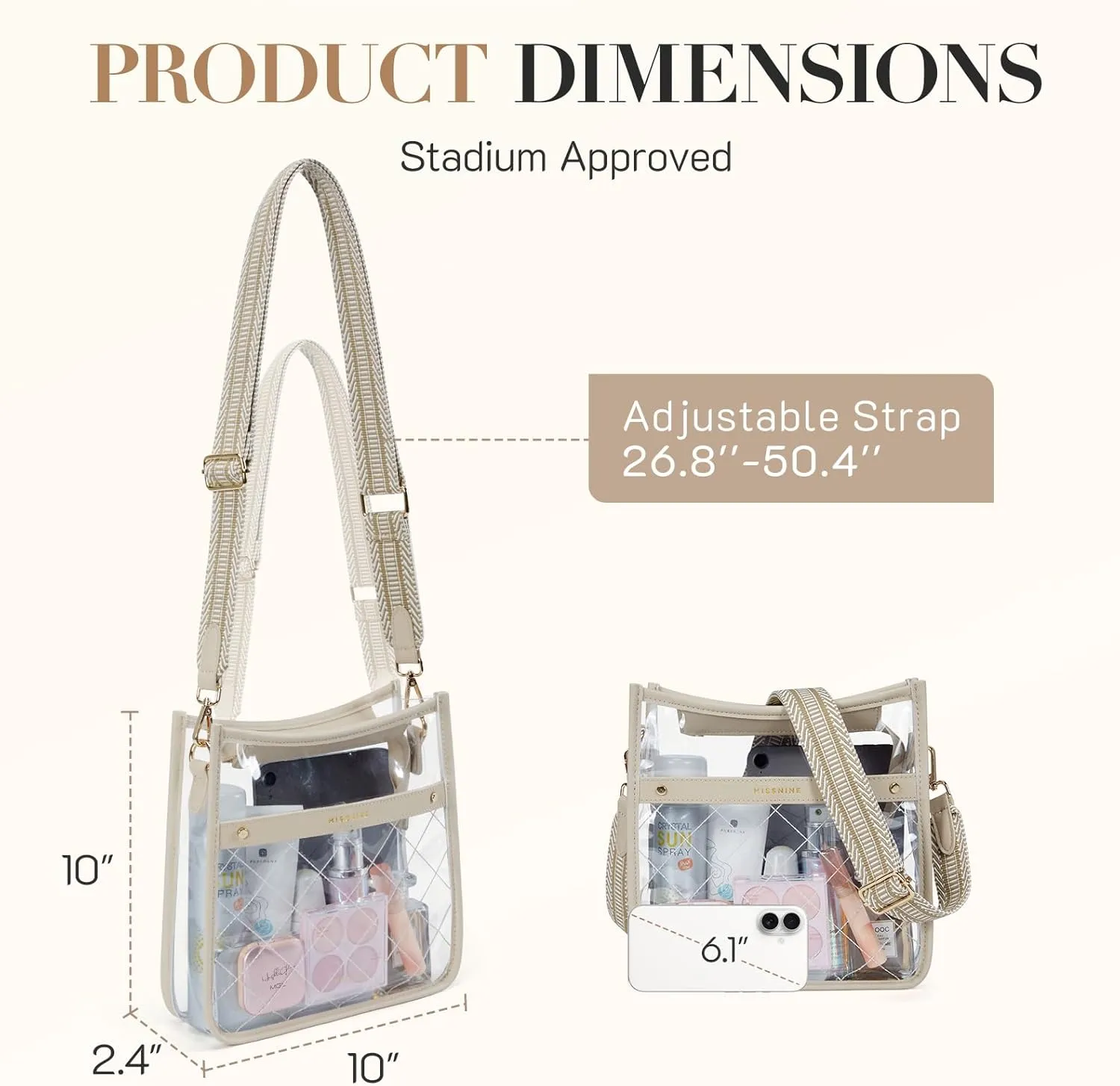 Missnine Clear Crossbody Bags for Women Stadium Approved Clear Purse for Concert Transparent Plastic Bag with Guitar Strap
