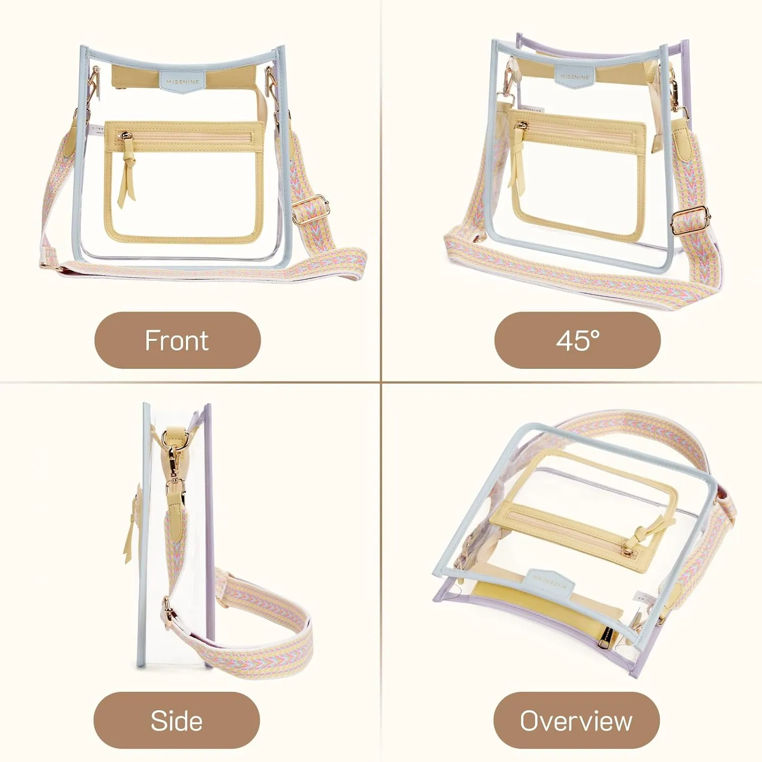 Missnine Clear Crossbody Bags for Women Stadium Approved Clear Purse for Concert Transparent Plastic Bag with Guitar Strap