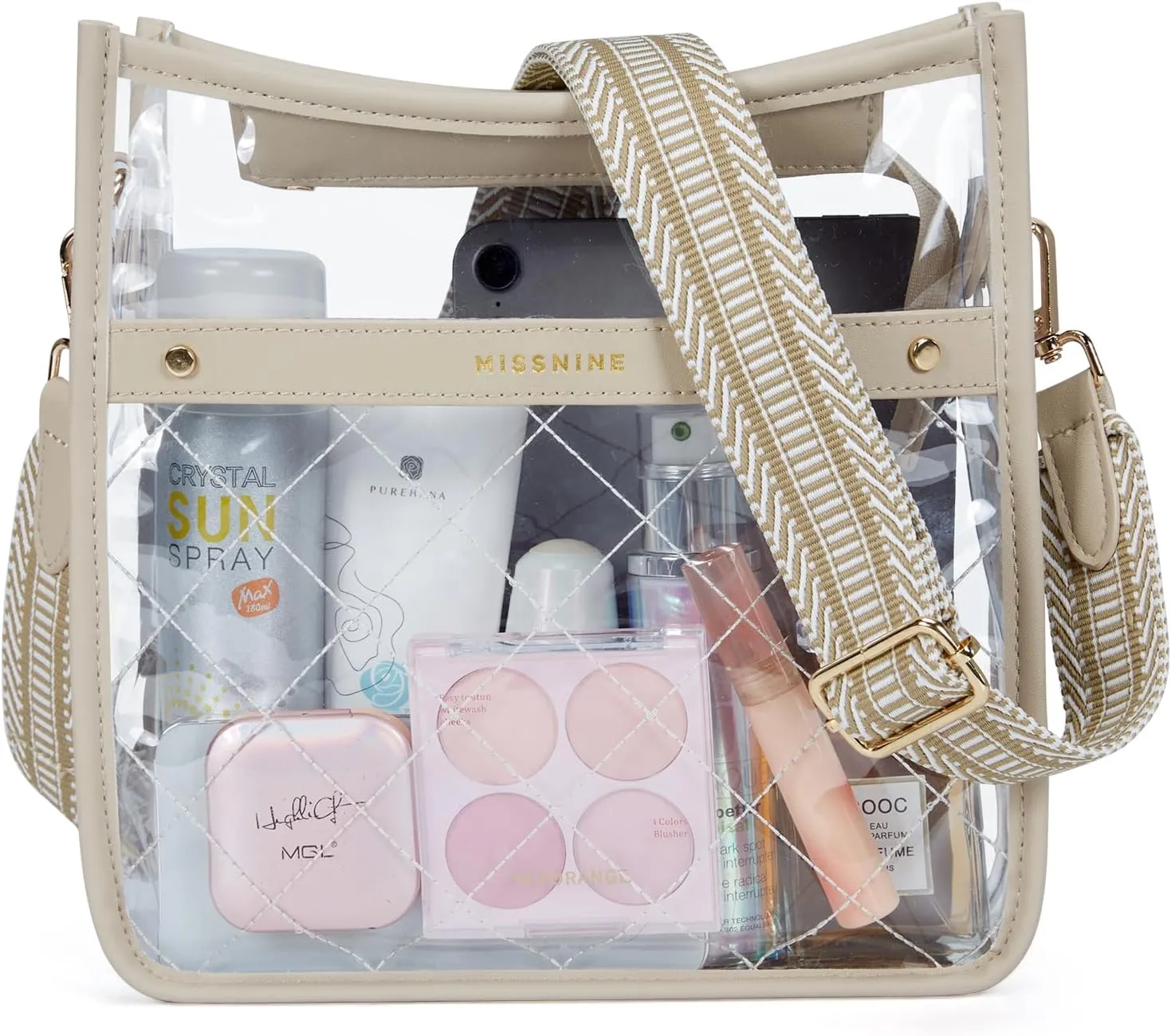 Missnine Clear Crossbody Bags for Women Stadium Approved Clear Purse for Concert Transparent Plastic Bag with Guitar Strap