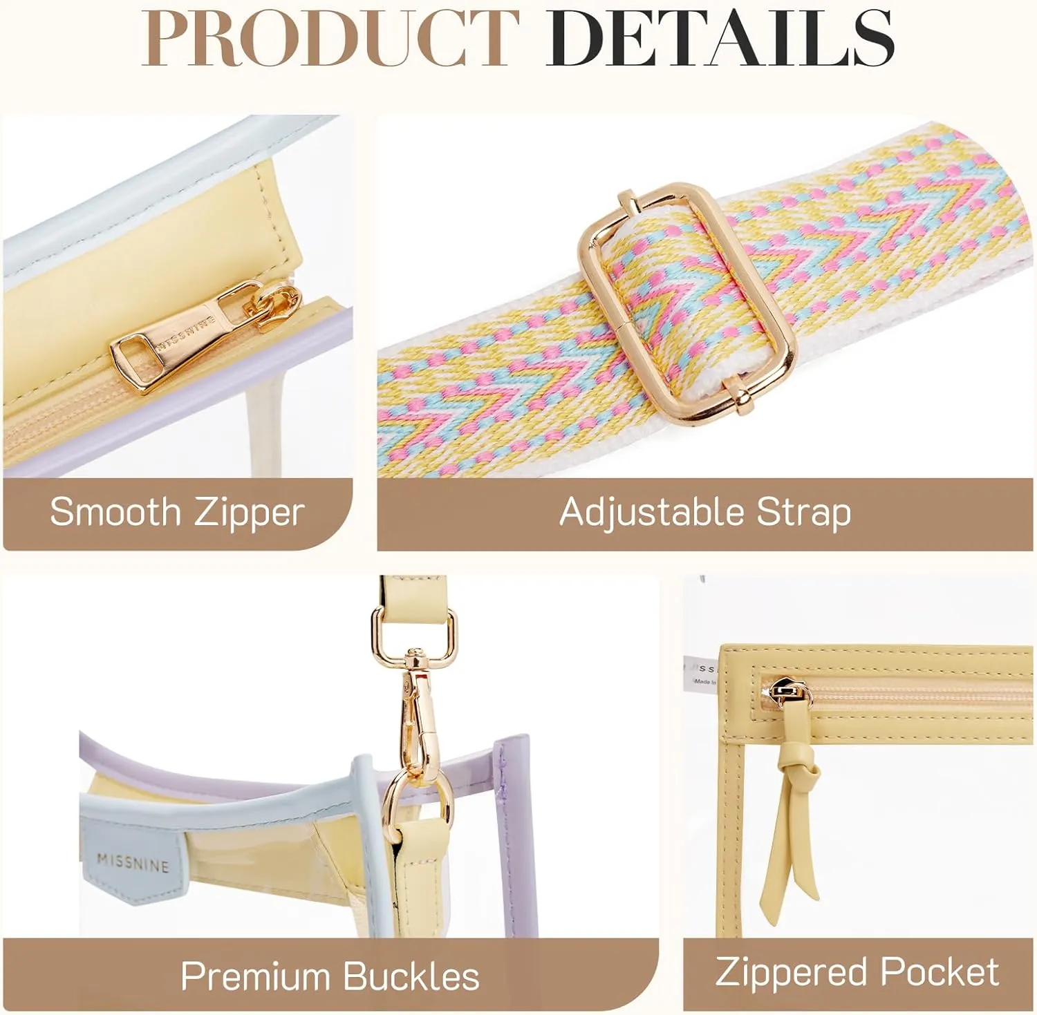 Missnine Clear Crossbody Bags for Women Stadium Approved Clear Purse for Concert Transparent Plastic Bag with Guitar Strap
