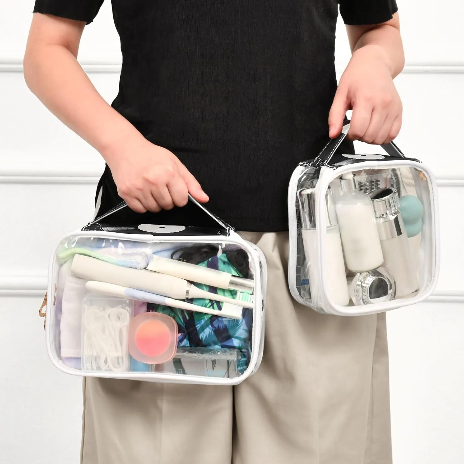 MNSRUU Clear Makeup Bags Disk Toiletry Bag for Women 2 PCS Waterproof Clear Bags Clear Travel Toiletry Bag Small Cosmetic Makeup Bag, Carry on Airport Airline Compliant Bag