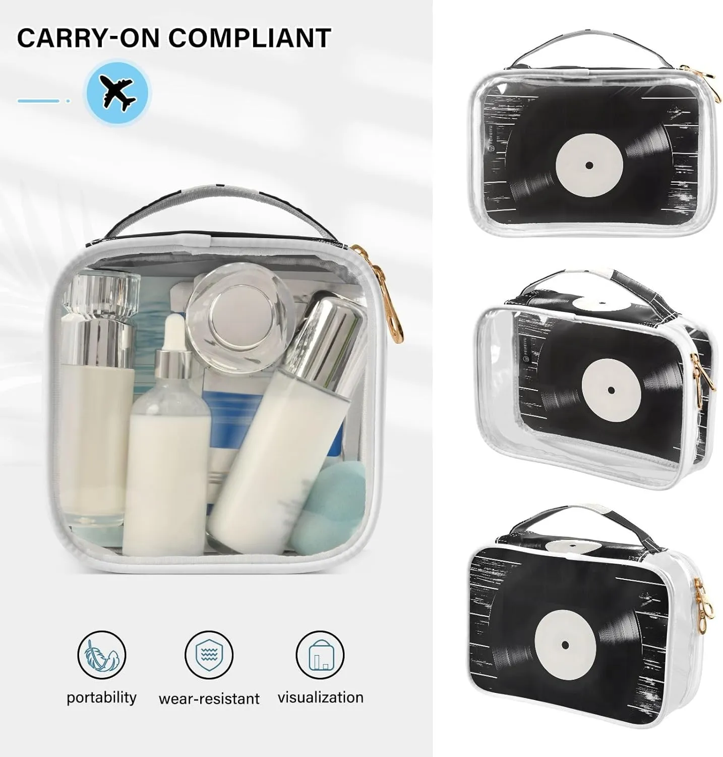 MNSRUU Clear Makeup Bags Disk Toiletry Bag for Women 2 PCS Waterproof Clear Bags Clear Travel Toiletry Bag Small Cosmetic Makeup Bag, Carry on Airport Airline Compliant Bag