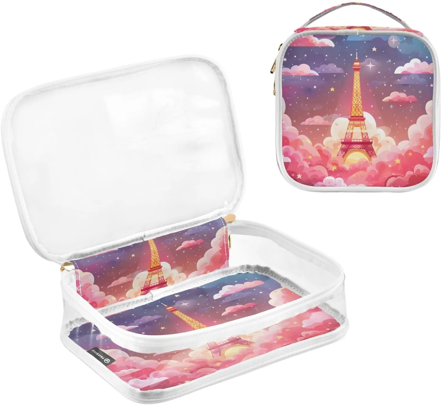 MNSRUU Clear Makeup Bags Kawaii Eiffel Tower Toiletry Bag for Women 2 PCS Waterproof Clear Bags Clear Travel Toiletry Bag Small Cosmetic Makeup Bag, Carry on Airport Airline Compliant Bag
