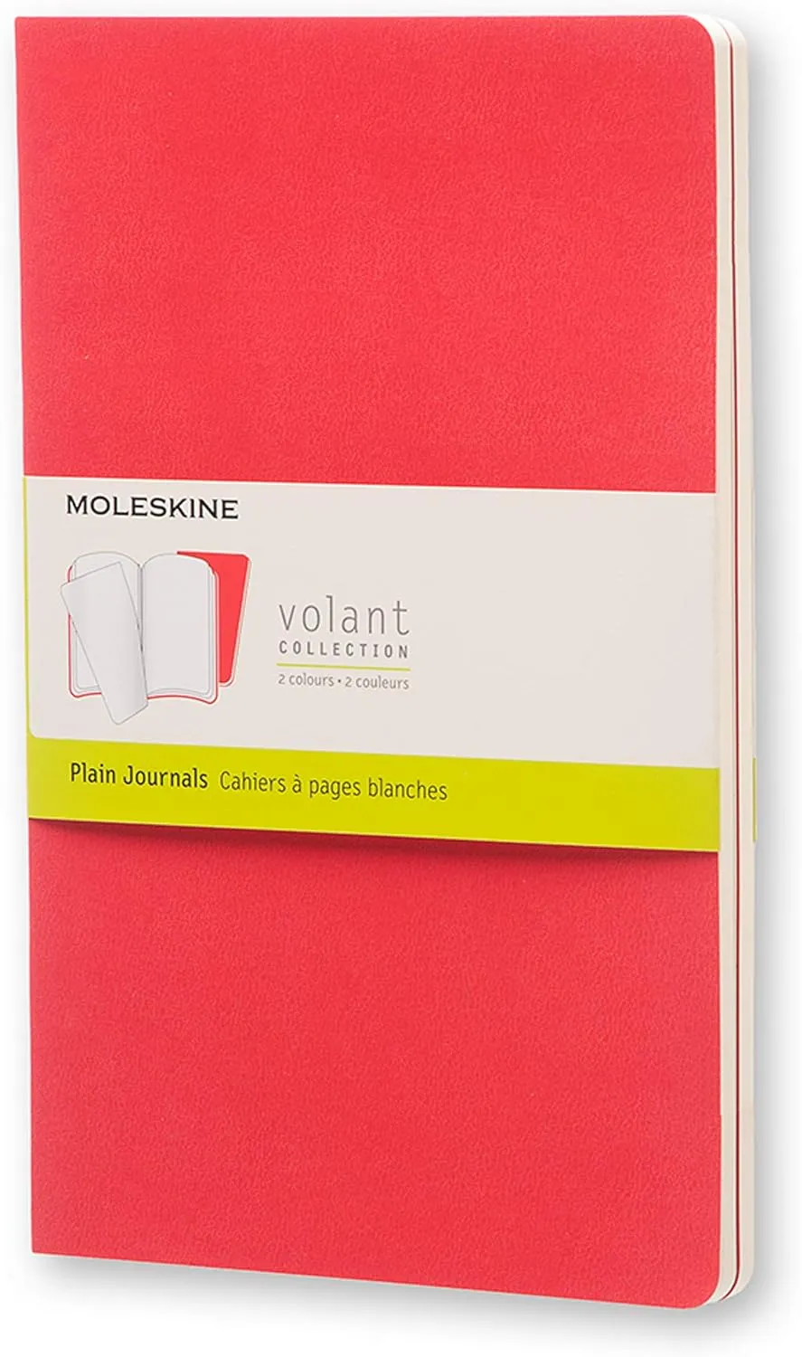Moleskine Volant Journal, Soft Cover, Large (5" x 8.25") Plain/Blank, Geranium Red, 96 Pages (Set of 2)
