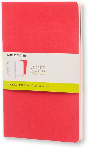 Moleskine Volant Journal, Soft Cover, Large (5" x 8.25") Plain/Blank, Geranium Red, 96 Pages (Set of 2)