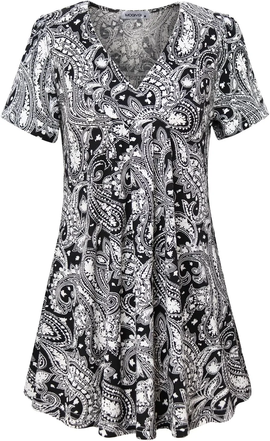 MOQIVGI Womens V Neck Printed Loose Fit Casual Blouse Top Tunic Shirt