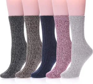 MQELONG Womens 5 Pairs Soft Thick Comfort Casual Cotton Warm Wool Crew Winter Socks