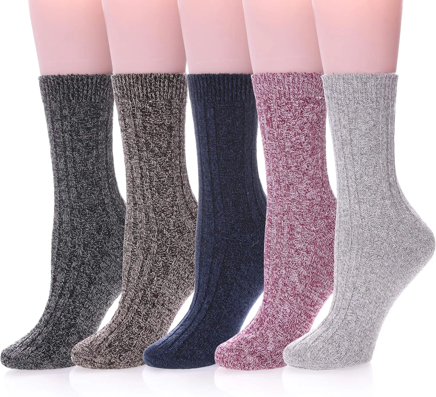MQELONG Womens 5 Pairs Soft Thick Comfort Casual Cotton Warm Wool Crew Winter Socks