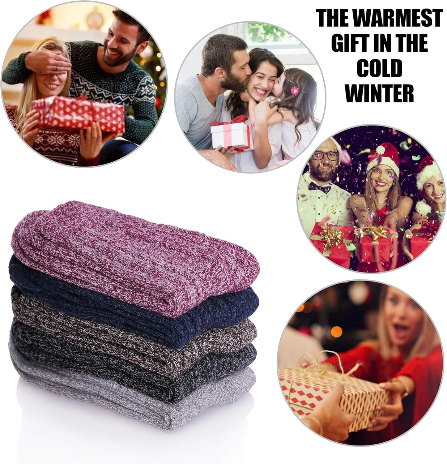 MQELONG Womens 5 Pairs Soft Thick Comfort Casual Cotton Warm Wool Crew Winter Socks