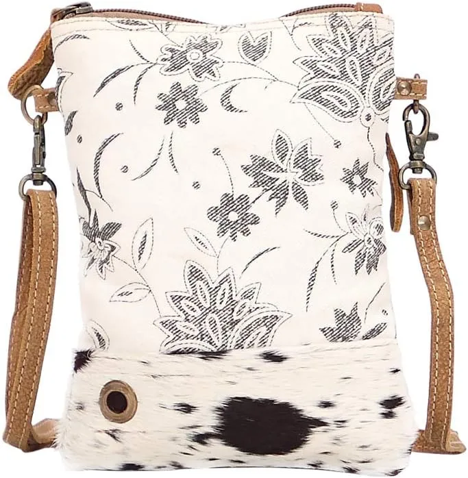 Myra Bag Bloom Bleach Upcycled Canvas & Cowhide Small Crossbody Bag S-1501