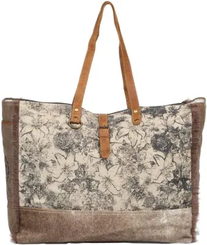 Myra Bag Floweret Upcycled Canvas & Cowhide Leather Weekender Bag S-1274