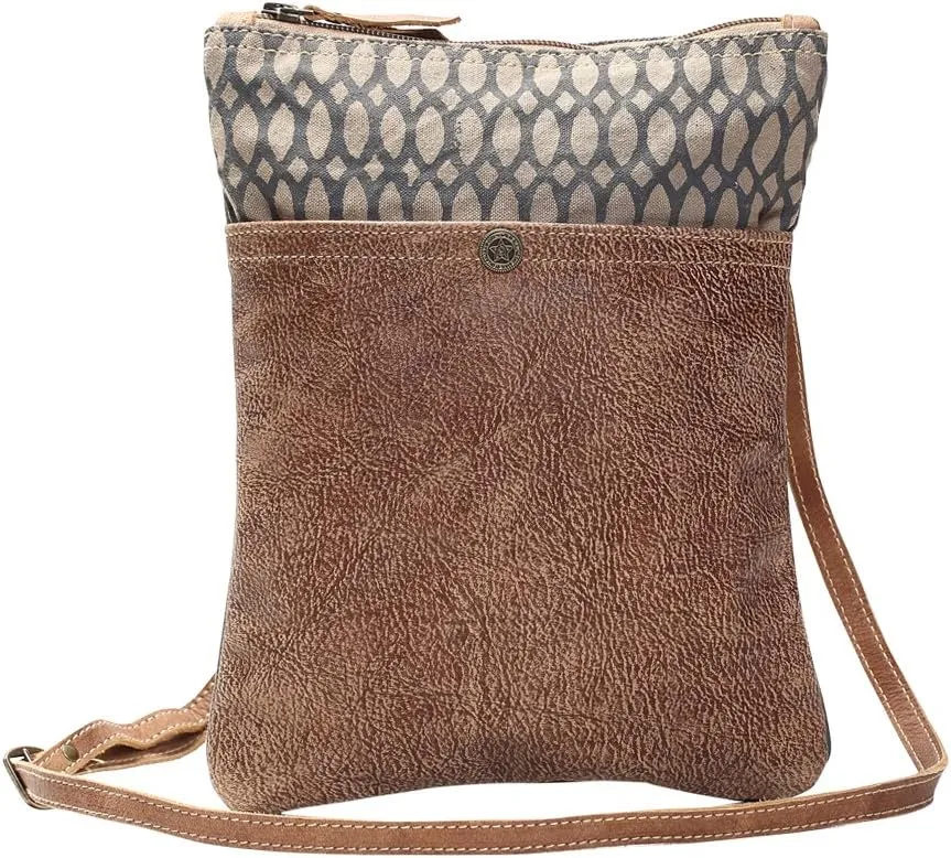 Myra Bag Honey Bee Leather & Upcycled Canvas Crossbody Bag S-1152