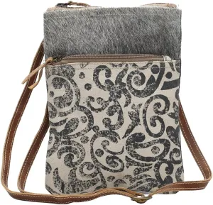 Myra Bag Leaf Swirls Cowhide & Upcycled Canvas Crossbody Bag S-1155