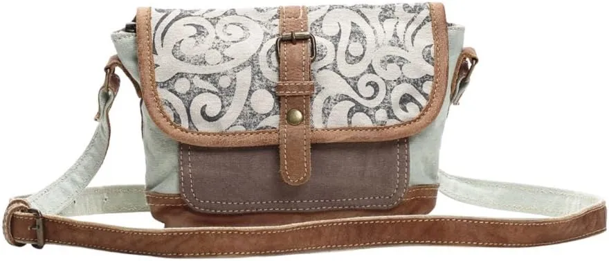 Myra Bag Leaf Swirls Upcycled Canvas Crossbody Bag S-1153, Brown, Size One Size