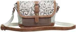 Myra Bag Leaf Swirls Upcycled Canvas Crossbody Bag S-1153, Brown, Size One Size