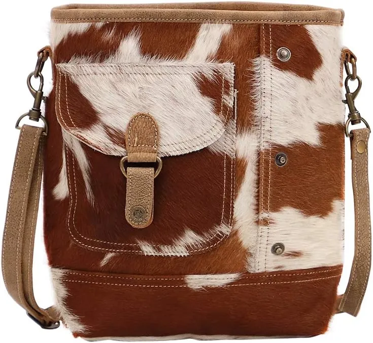 Myra Bag Nut Brown Upcycled Canvas & Cowhide Shoulder Bag S-1463