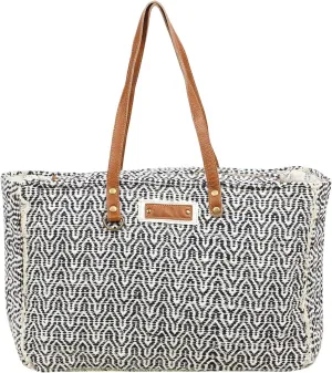 Myra Bag Pasty Upcycled Canvas Cotton & Leather Weekender Bag S-1554