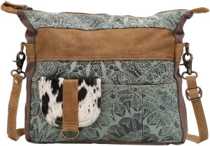 Myra Bag Puerile Upcycled Canvas & Cowhide Shoulder Bag S-1454, Blue