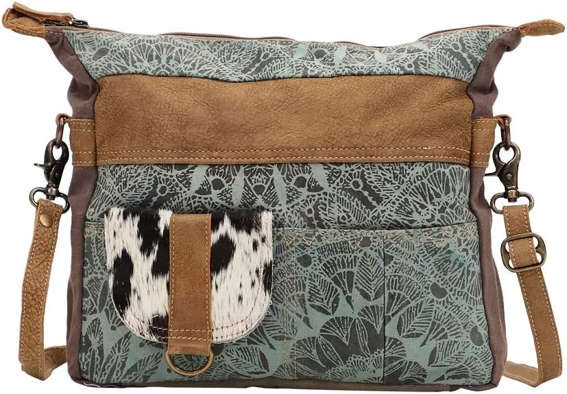 Myra Bag Puerile Upcycled Canvas & Cowhide Shoulder Bag S-1454, Blue