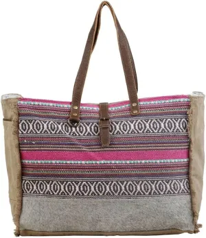 Myra Bag Vibrant Boho Weekender Bag Upcycled Cotton & Leather S-2802