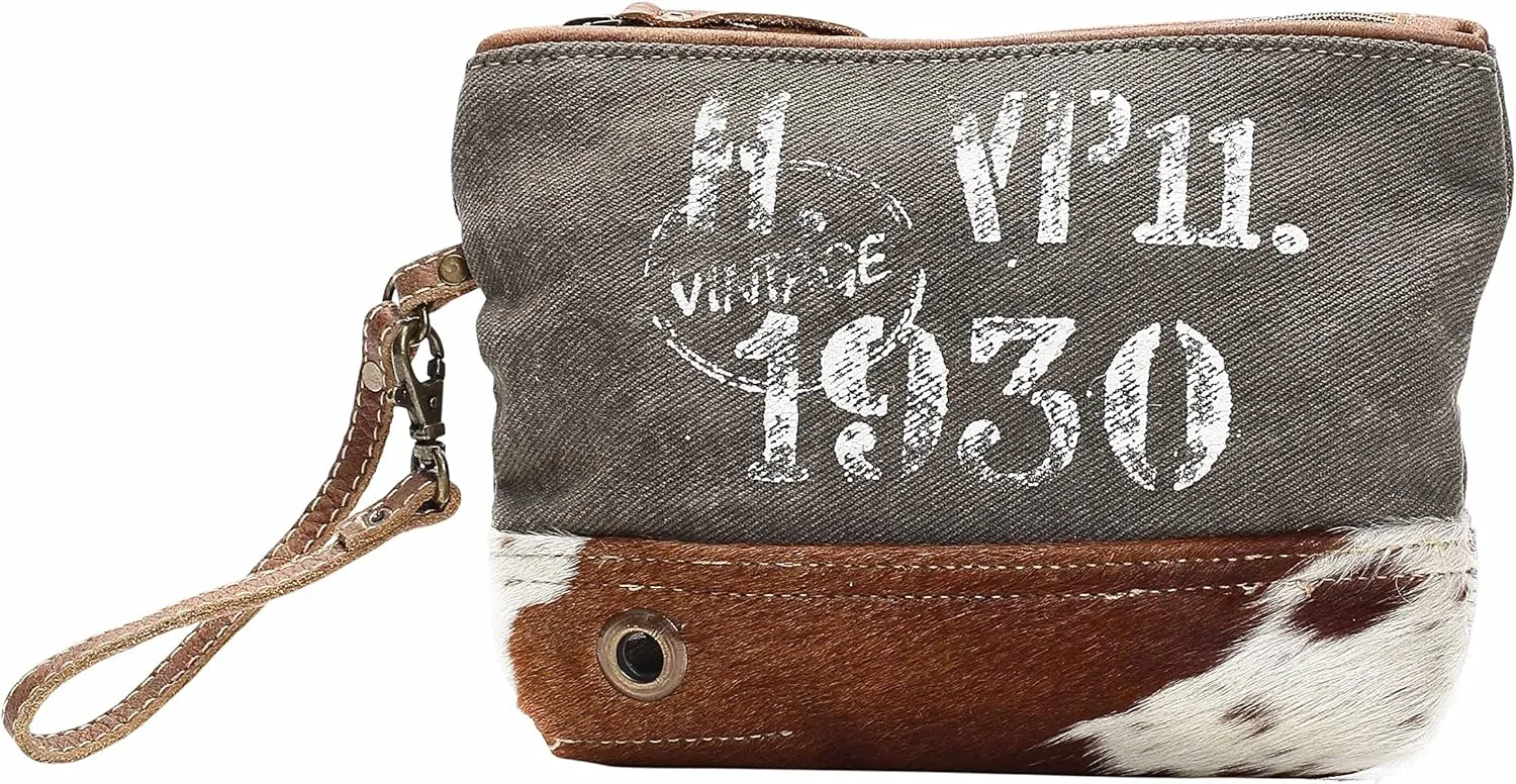 Myra Bag Vintage 1930 Upcycled Canvas Wristlet Bag S-1144