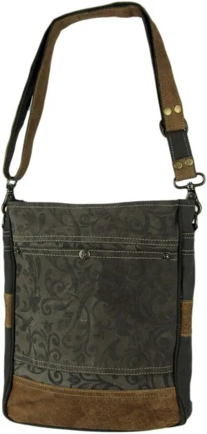 Myra Bag Walnut Upcycled Canvas Shoulder Bag S-1362, Gray, One Size, Medium