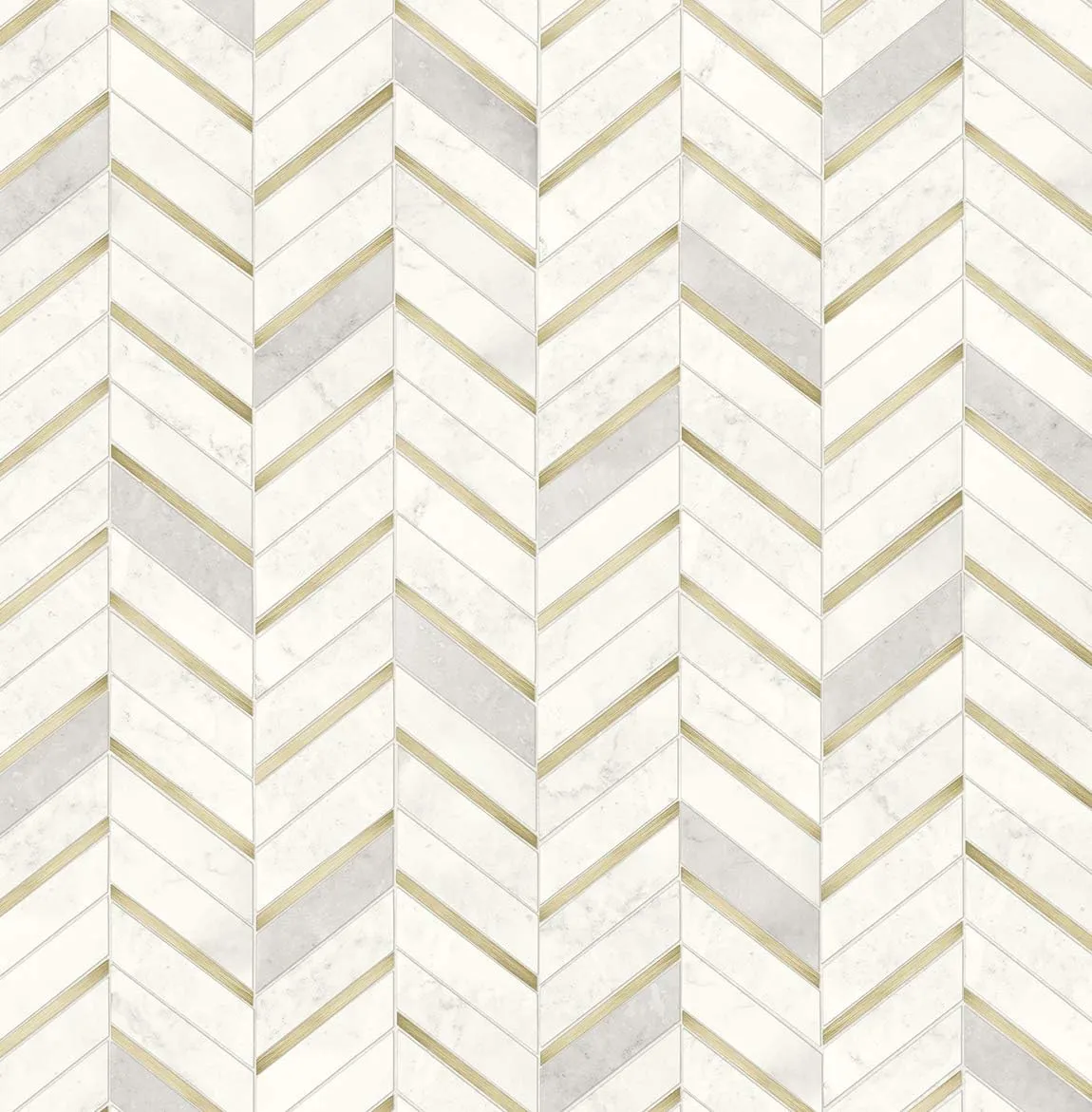NextWall Faux Chevron Marble Tile Peel and Stick Wallpaper (Metallic Gold & Pearl Gray)