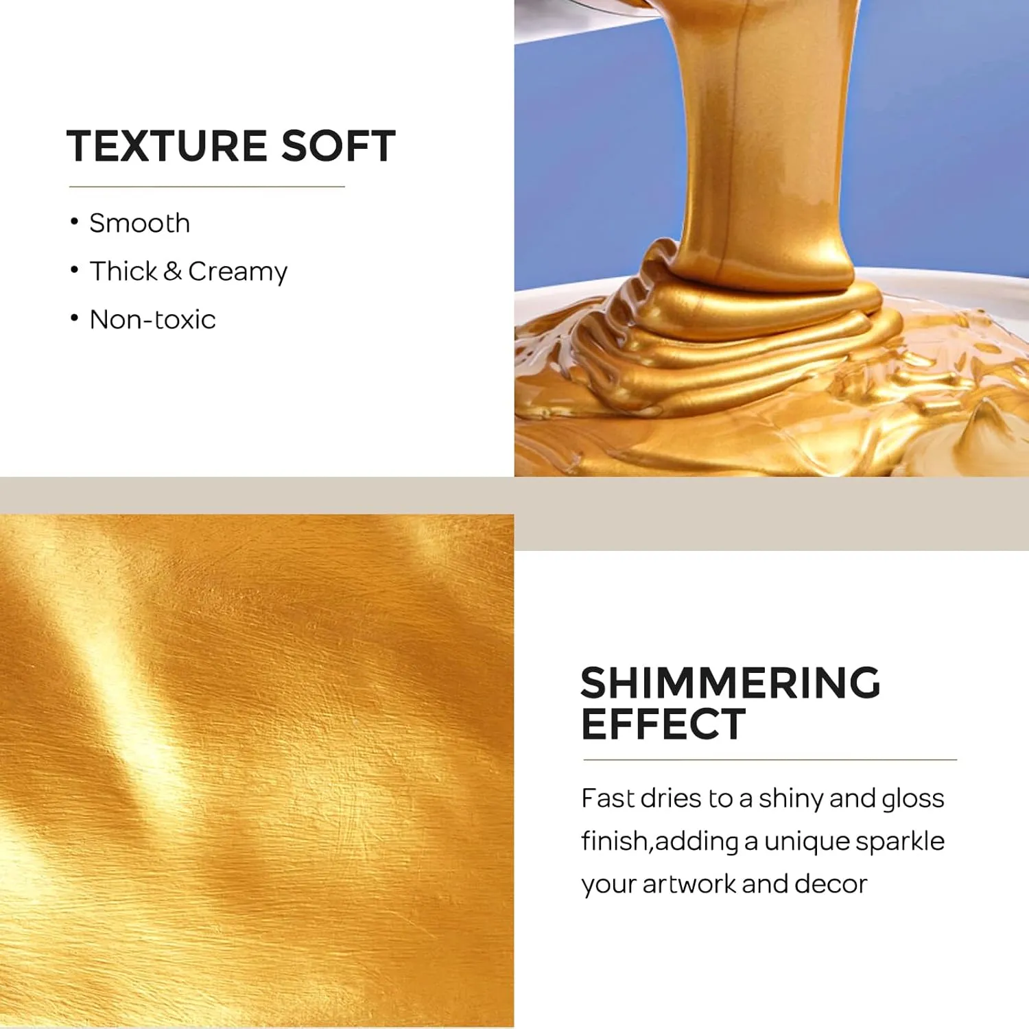 Nicpro Acrylic Paint Metallic Gold, 33.8oz/1000ml Large Gold Leaf Paint, Non Toxic, Non Fading for Art Painting, Handcrafts, Ideal for Multi-surface, Canvas, Wood, Clay, Fabric, Metal, Furniture