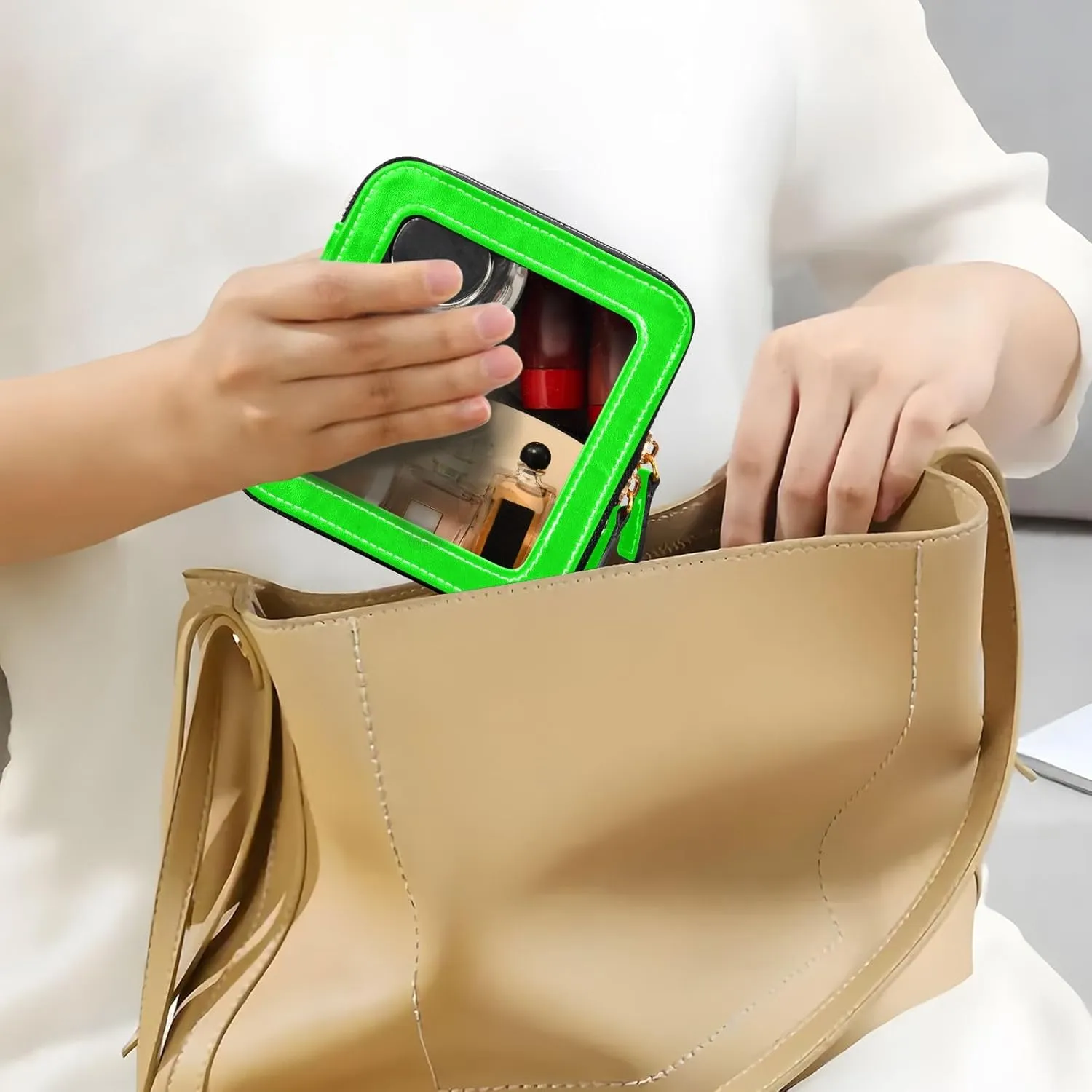 ODAWA Lime Clear Toiletry Bag Transparent Travel Cosmetic Makeup Case Clear Makeup Bag for Car