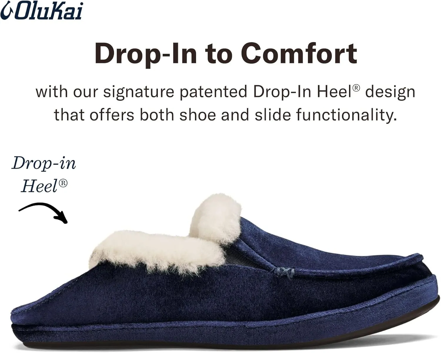 OLUKAI Ku'una Lanui Women's Slipper, Soft Velvet & Dual-Density PU Footbed for All-Day Comfort, Breathable & Supportive Drop-In-Heel, Cute & Casual Slip-On Design