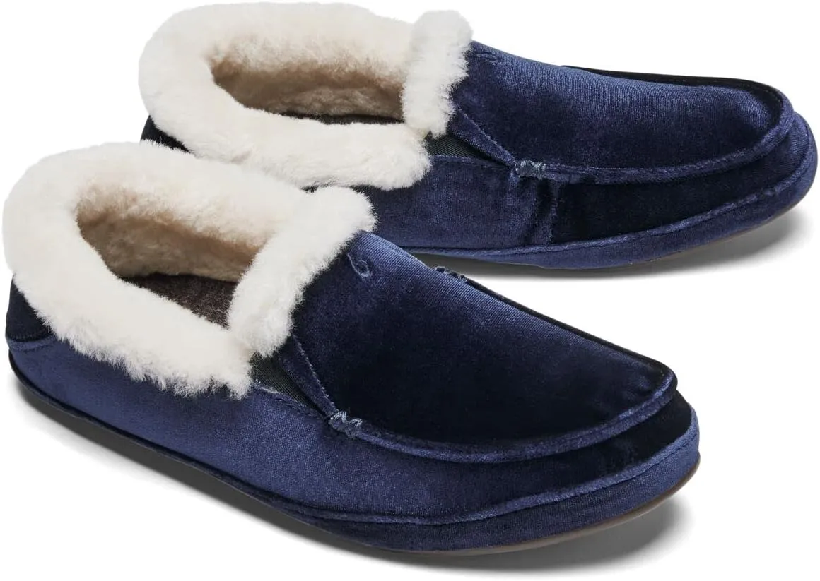 OLUKAI Ku'una Lanui Women's Slipper, Soft Velvet & Dual-Density PU Footbed for All-Day Comfort, Breathable & Supportive Drop-In-Heel, Cute & Casual Slip-On Design