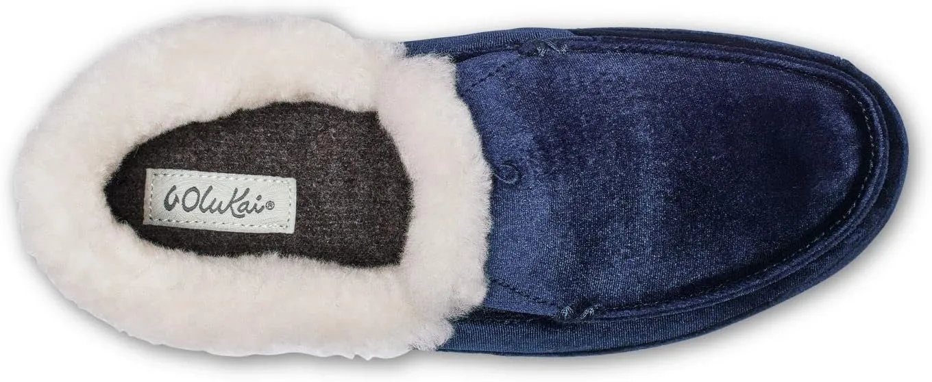 OLUKAI Ku'una Lanui Women's Slipper, Soft Velvet & Dual-Density PU Footbed for All-Day Comfort, Breathable & Supportive Drop-In-Heel, Cute & Casual Slip-On Design