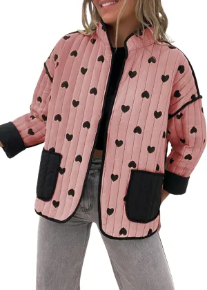 Omoone Women's Cropped Quilted Jacket Floral Printed LightWeight Padded Puffer Cardigan Coat Outwear