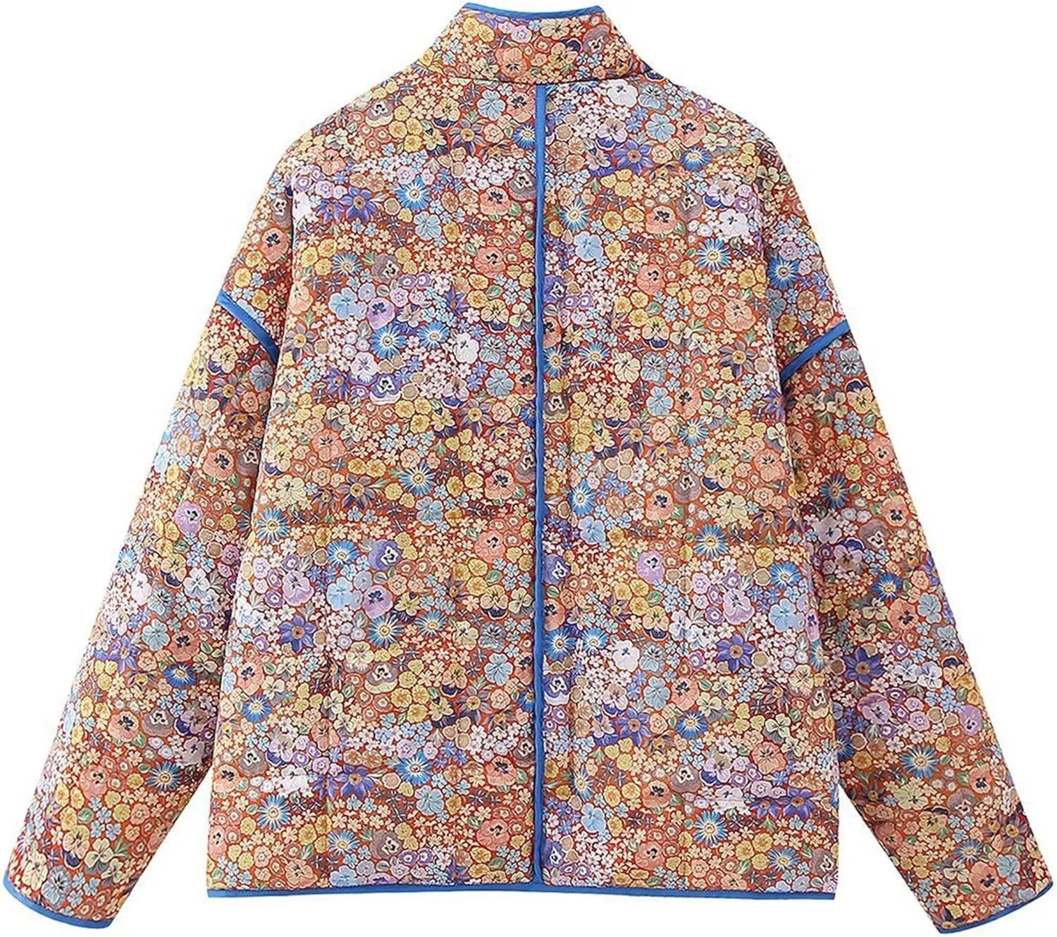 Omoone Women's Cropped Quilted Jacket Floral Printed LightWeight Padded Puffer Cardigan Coat Outwear