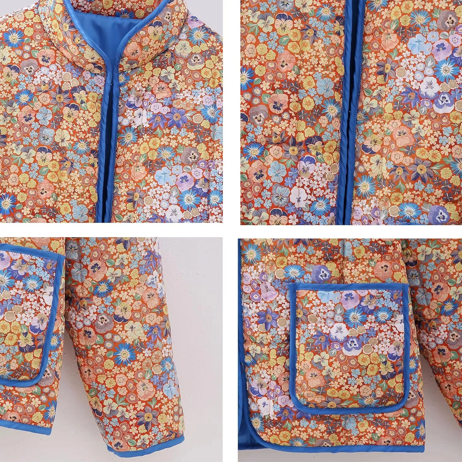 Omoone Women's Cropped Quilted Jacket Floral Printed LightWeight Padded Puffer Cardigan Coat Outwear