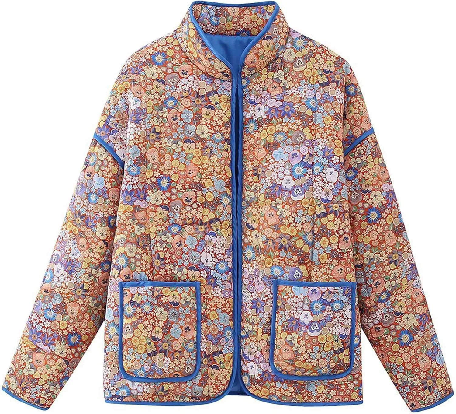 Omoone Women's Cropped Quilted Jacket Floral Printed LightWeight Padded Puffer Cardigan Coat Outwear