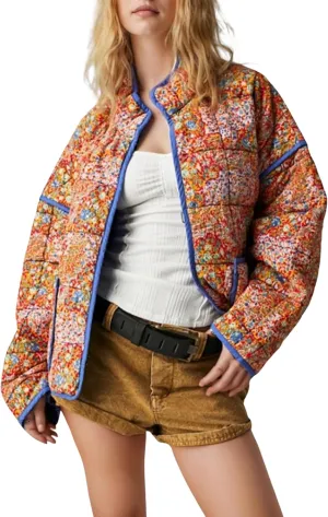 Omoone Women's Cropped Quilted Jacket Floral Printed LightWeight Padded Puffer Cardigan Coat Outwear
