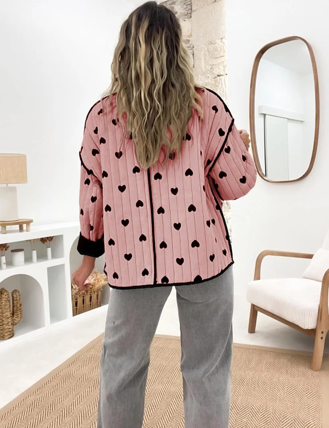 Omoone Women's Cropped Quilted Jacket Floral Printed LightWeight Padded Puffer Cardigan Coat Outwear