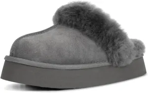 OOW Fuzzy Platform Slippers for Women - Women's Casual Winter House Slippers - Brown, Faux Fur & Shearling Blend - Women's Size