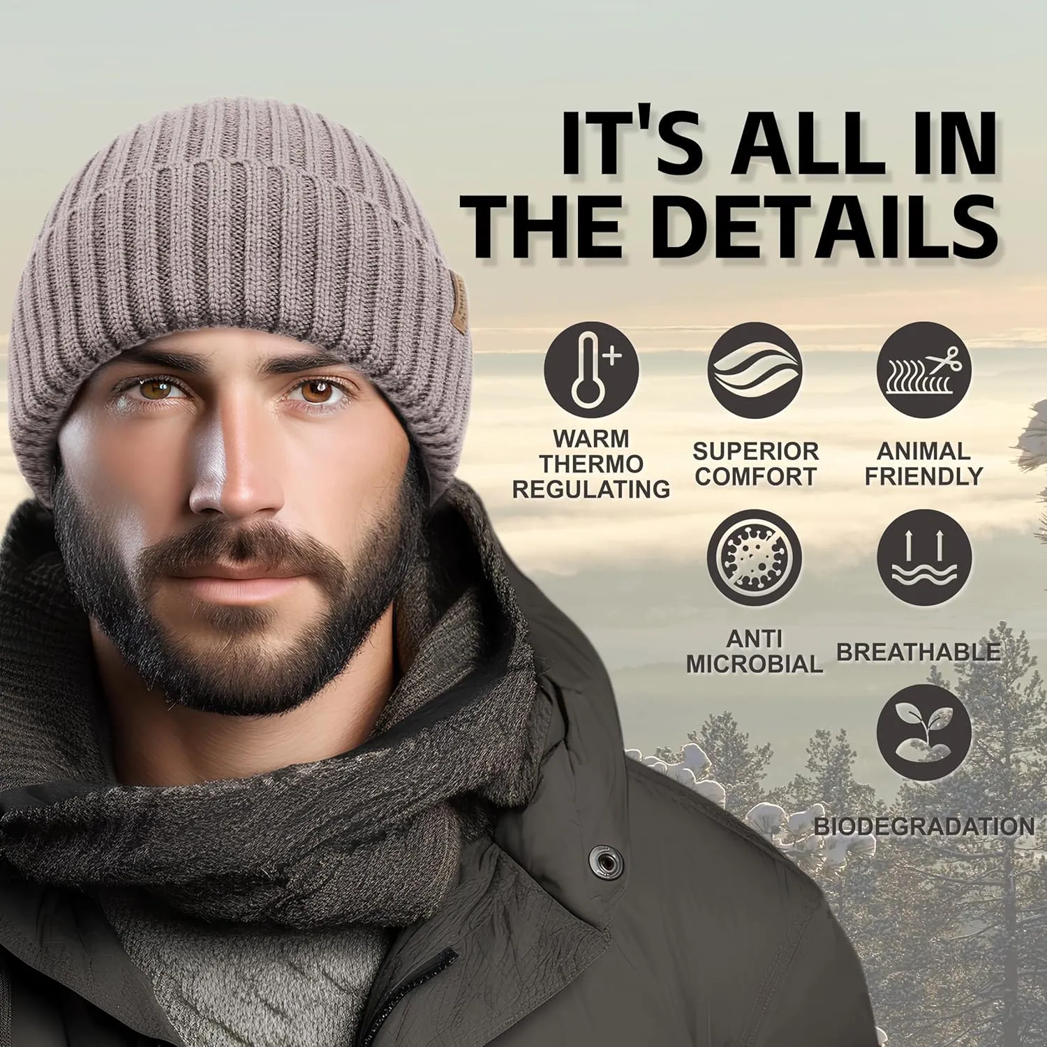 OUTDOOR SHAPING Merino Wool Beanie for Men & Women, Unisex Daily Cuffed Plain Knit Hat, Soft Warm Winter Hat