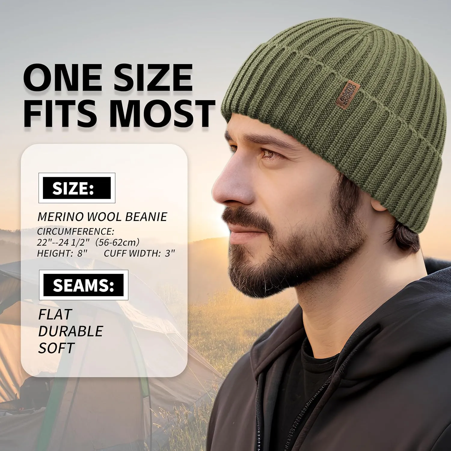 OUTDOOR SHAPING Merino Wool Beanie for Men & Women, Unisex Daily Cuffed Plain Knit Hat, Soft Warm Winter Hat